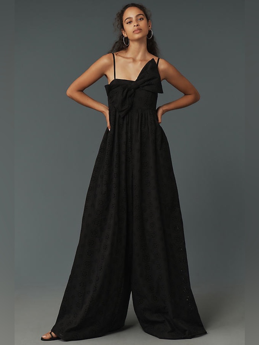 Hutch Eyelet Bow Jumpsuit Sleeveless Wide Leg Black Small